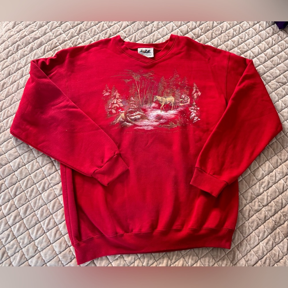 Vintage Northern Reflections Christmas Sweatshirt Horse‎ Sleigh Winter Large